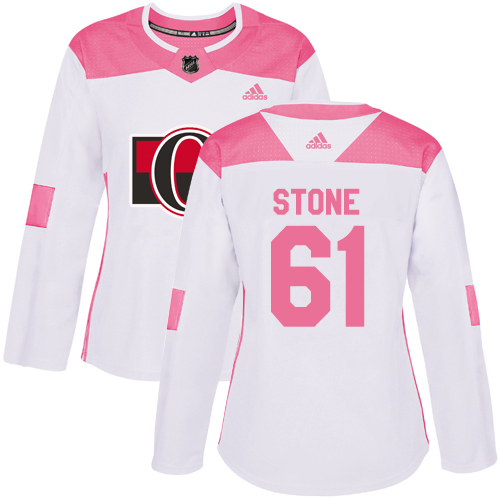 Adidas Senators #61 Mark Stone White/Pink Authentic Fashion Women's Stitched NHL Jersey - Click Image to Close
